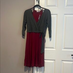 Anthropologie Elegant Red and Gray Wrap Dress
